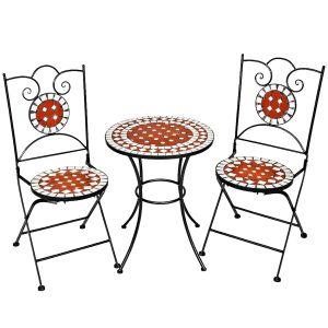 Conjunto de mesa ø 60 cm y 2 sillas mosaico de jardín marrón