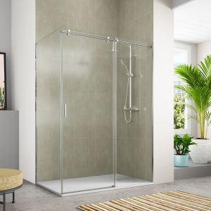 Mampara ducha rectangular frente 145cm  lateral 90cm transparente cromo