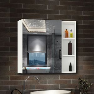 Armario con espejo para baño 70 x 50cm,2 gabinete con 3 estantes y 1 espejo