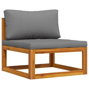 vidaXL sofá seccional central y cojín gris oscuros madera de acacia