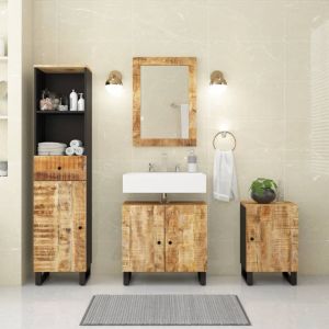 Conjunto de muebles de baño 4 piezas madera maciza de mango(sin lavabo)