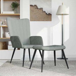 Sillón de relax con taburete de terciopelo gris claro qweo1529