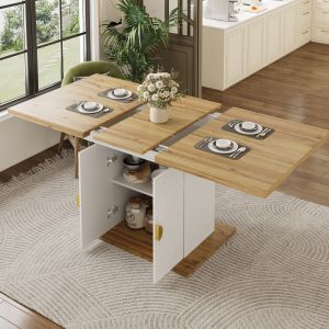 Mesa de comedor extensible con almacenaje mdf blanco 76x110-140x70cm