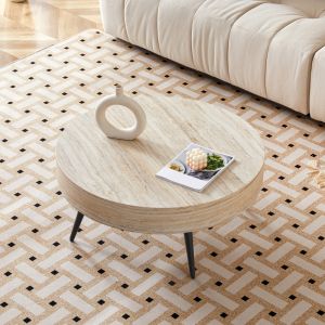 Mesa de centro redonda para salón mdf travertino claro negro 35,5x70x70cm