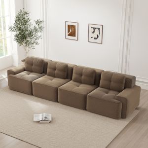 Sofá modular 4 plazas pana marrón asiento profundo antideslizante
