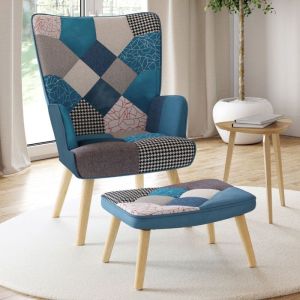 Sillón escandinavo ivar - patchwork de terciopelo azul
