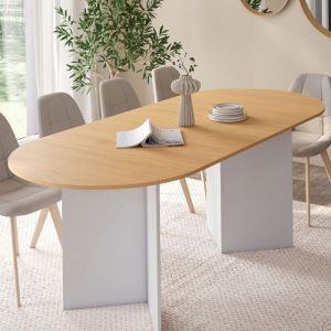 Mesa de comedor ovalada extensible de madera blanca - 160-200 cm