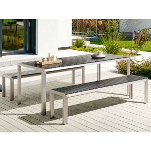 Conjunto de comedor exterior con bancos 6 plazas nardo negro/plateado