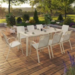 Conjunto de jardín beige 8 plazas - 9 piezas - 190 cm