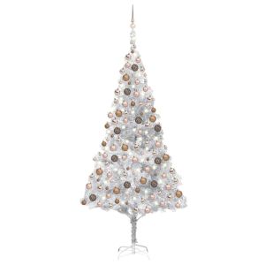 vidaXL árbol de navidad preiluminado con luces y bolas plateado 240 cm
