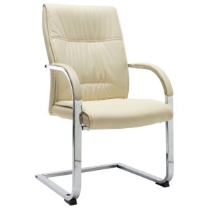 vidaXL silla de oficina voladiza de cuero sintético crema