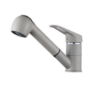 Grifo de cocina giratorio de 180°, mezclador de cocina gris con rociador ex