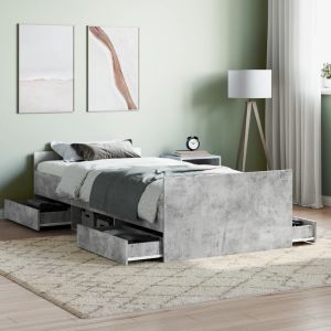 Cama con cabecero piecero gris hormigón 90x200cm