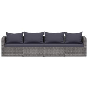 vidaXL set de sofás de jardín 4 piezas y cojines ratán sintético gris