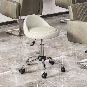 Taburete de trabajo regulable blanco 63-83 cm con ruedas