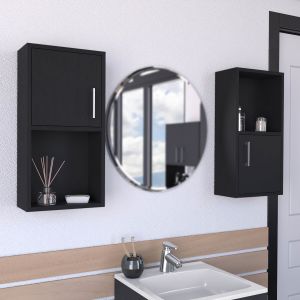 Set de muebles auxiliares de baño en melamina con 4 estantes y 2 puertas