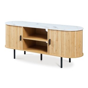 Mueble de tv tvedestrand con puertas 140x40x55cm - mármol blanco/negro