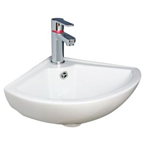 Ondee - lavamanos de angulo pivoine - blanco - 46x41,5cm - con rebosadero