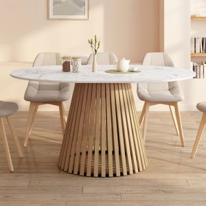 Mesa de comedor redonda extensible - mármol blanco - 110-150 cm