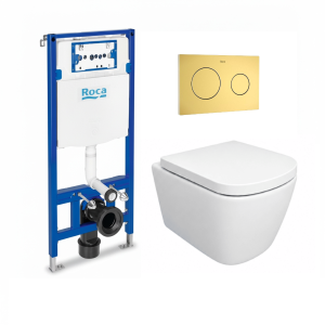 Pack roca duplo pl10 dual oro cepillado + wc tornado link azulbath