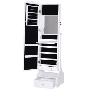Espejo joyero de pie 45x36x150cm mdf, espejo color blanco Homcom