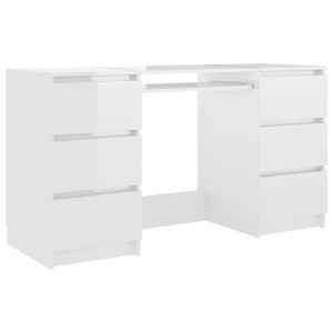 vidaXL escritorio de madera contrachapada blanco brillo 140x50x77 cm