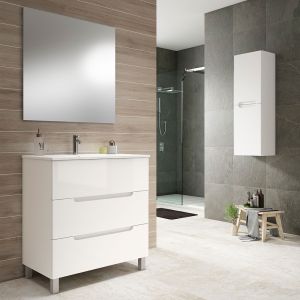 Mueble baño, lavabo, espejo y aplique LED victoria 80x45cm blanco c/patas