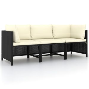 vidaXL sofá de jardín de 3 plazas con cojines ratán sintético negro