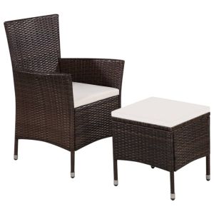 vidaXL sillas de jardín y taburete con cojines ratán sintético marrón