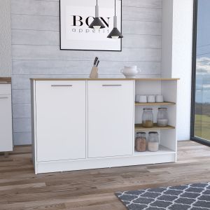 Isla de cocina ginger en melamina con 7 estantes y 2 puertas