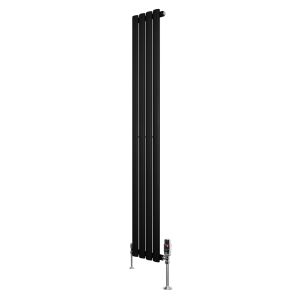 Radiador de columna simple ovalado y válvulas – 1600 mm x 240 mm – negro