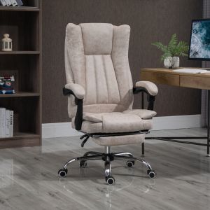 Silla de oficina ergonómica beige altura ajustable,  reclinable, reposapiés