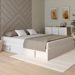 Estructura de cama blanca con almacenaje - 180 x 200 cm
