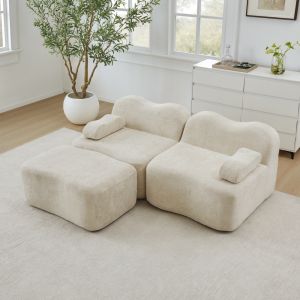 Sofá modular en l 2 plazas terciopelo beige otomana brazo móvil