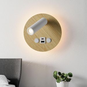 Aplique lectura LED moderno aluminio efecto madera usb type-c 3w+6w 2700k