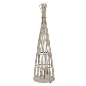 Linterna de bambú 110 cm altura, madera natural portavelas con luz LED