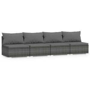 vidaXL sofá de jardín de 4 plazas con cojines ratán sintético gris