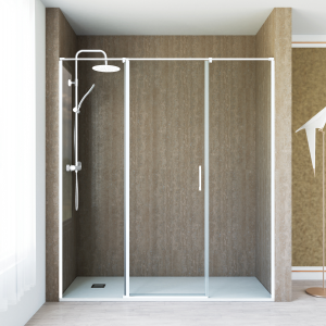 Mampara ducha 1 puerta abatible 2 fijos 180cm transparente blanco
