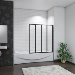 Aica mampara de bañera 4 hojas plegable,4mm,negro mate,(89-90)x140cm