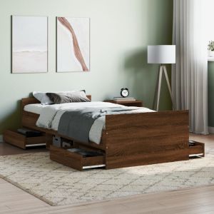 Cama con cabecero piecero roble marrón 90x200 cm