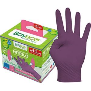 Guante desechable alimentario de nitrilo morado bayeco pack 20 t-s