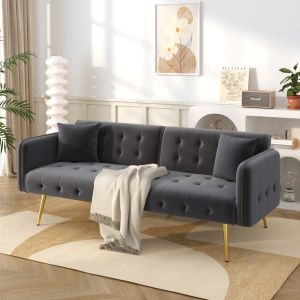 Sofá cama 2 plazas 215x81,5cm respaldo ajustables terciopelo – gris
