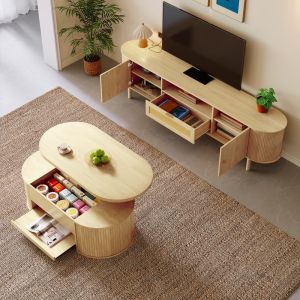 Set salón mesa centro elevable y mueble tv natural