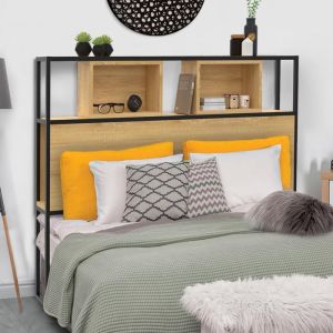 Cabecero industrial de madera y metal negro - 163 cm