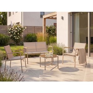 Conjunto de jardín con mesa 4 plazas LEDro metal beige