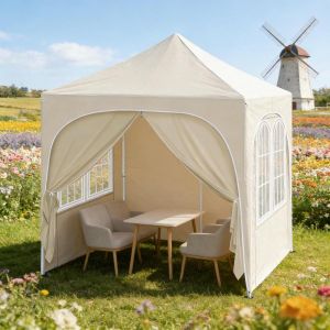 Carpa plegable de jardín 2 x 2 m beige con laterales