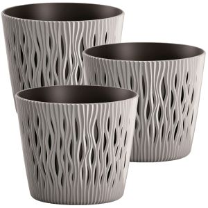 WellHome Set 3 macetas plástico Sandy Round Gris - 22,5x22,5x19,2cm