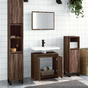 Conjunto de 2 piezas. Muebles de baño fabricados en madera de roble marrón.
