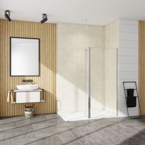 Mampara de ducha fija,panel+lateral giratorio,barra 70-120cm,(50+30)x200cm