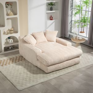 Sofá chaise longue pana beige 1 plaza con 3 cojines para salón y oficina
